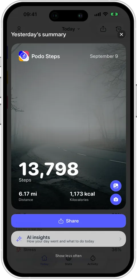 Shareable summary in Podo 1.0.3