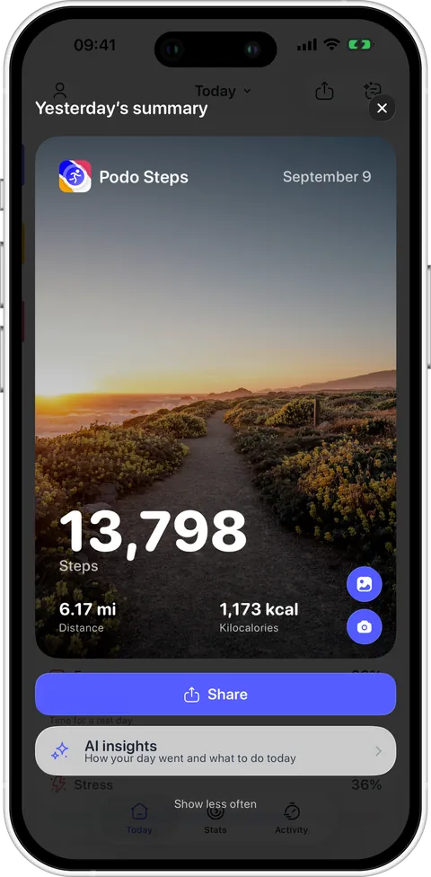 Shareable summary in Podo 1.0.4
