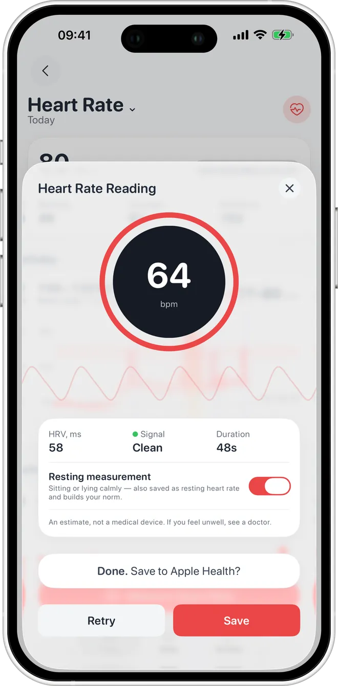 Heart rate from the phone camera — Podo screenshot