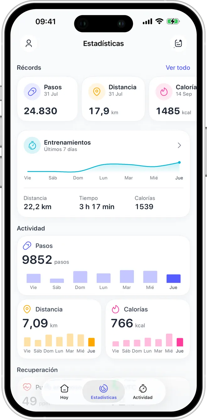 Estadísticas, récords y metas semanales — Captura de Podo