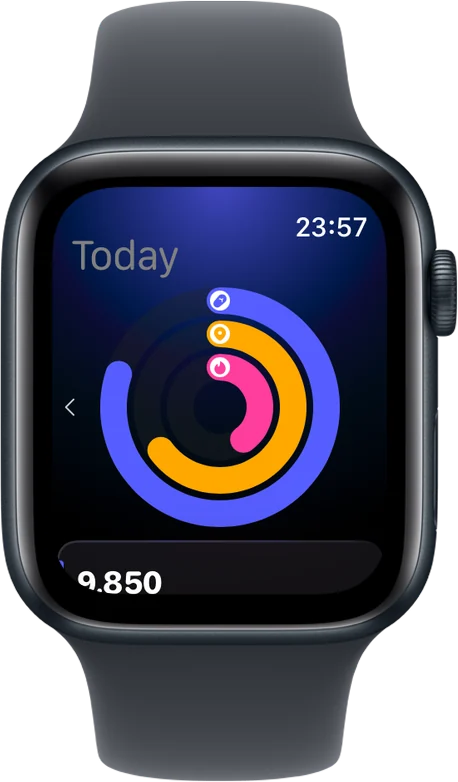 Podo on Apple Watch: the same three rings on the wrist